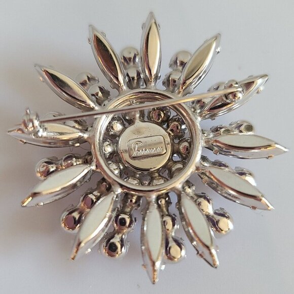 Sherman Swarovski amethyst purple circle brooch pin clip on earrings set Navette - Picture 2 of 16